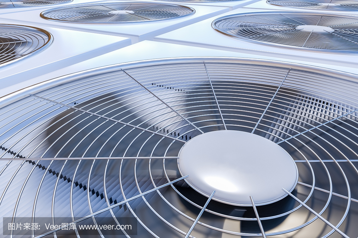 暖通空调单元(加热,通风和空调)的近视图。3 d渲染插图。