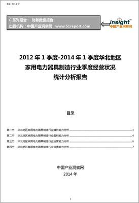 2012-2014年1季度华北地区家用电力器具制造行业经营状况分析季报